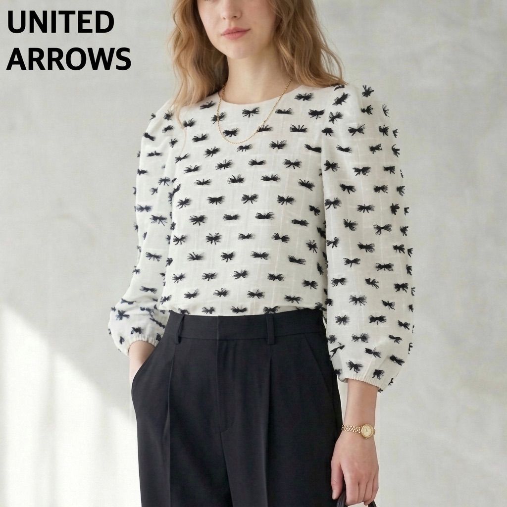 UNITED ARROWS ユナイテッドアローズ リボンカットジャガードブラウス 