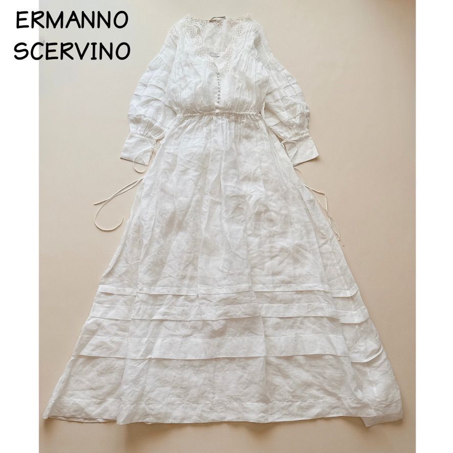 美品 ERMANNO SCERVINO リネン レース刺繍 シャツ ワンピース 美品