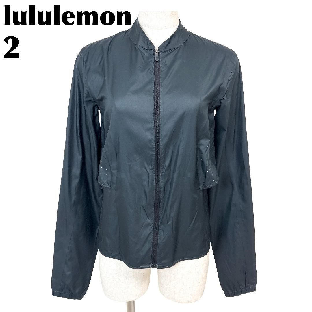 【美品】 lululemon ジップアップ長袖ジャケット 2 ネイビーブラック 美品】 lululemon ジップアップ長袖ジャケット 2 ネイビーブラック