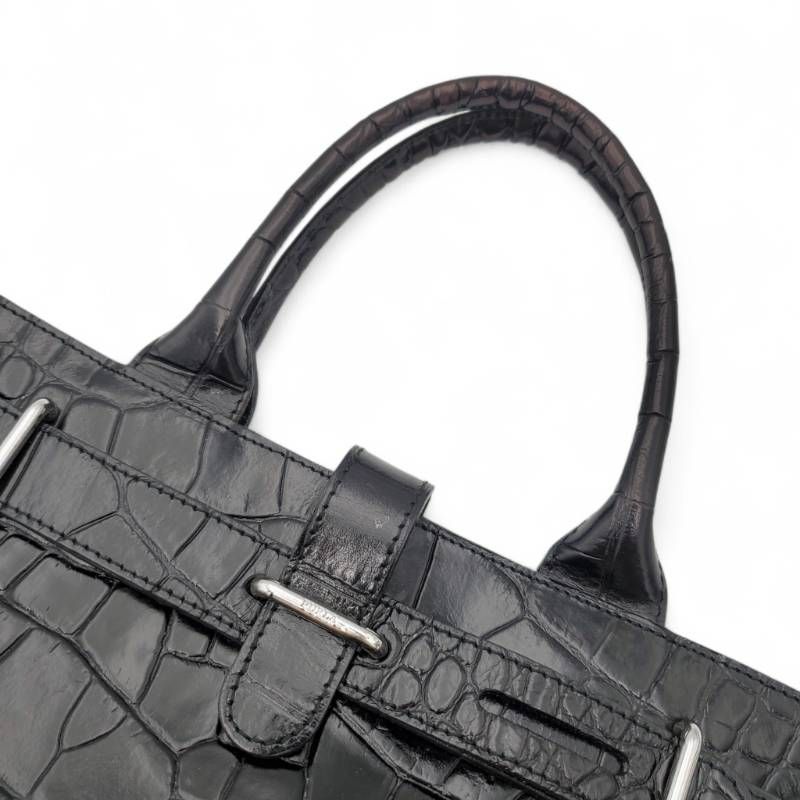 FURLA フルラ 本革 クロコ型押しレザー ハンドバッグ 黒(ブラック 