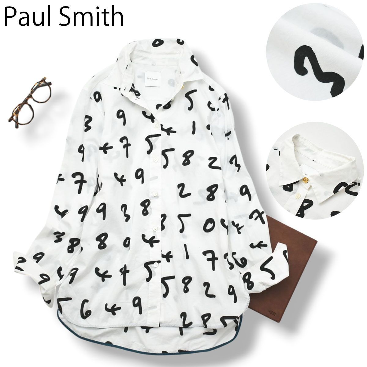 ポールスミス Paul Smith 長袖 ナンバー プリント シャツ ラウンドヘム