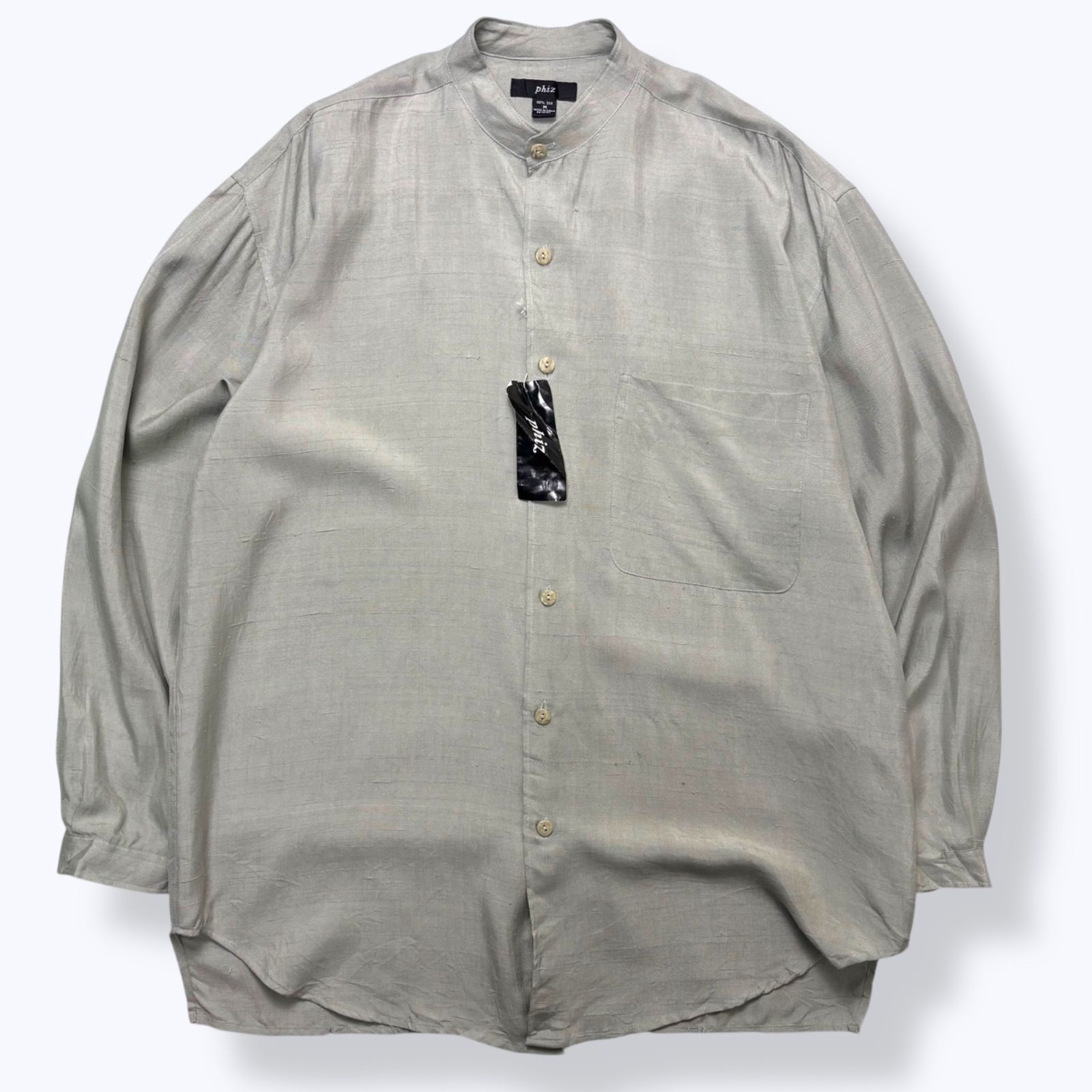 80s~ DEAD STOCK Phiz by GOOUCH No Collar Silk Shirts 【M】 80年代 