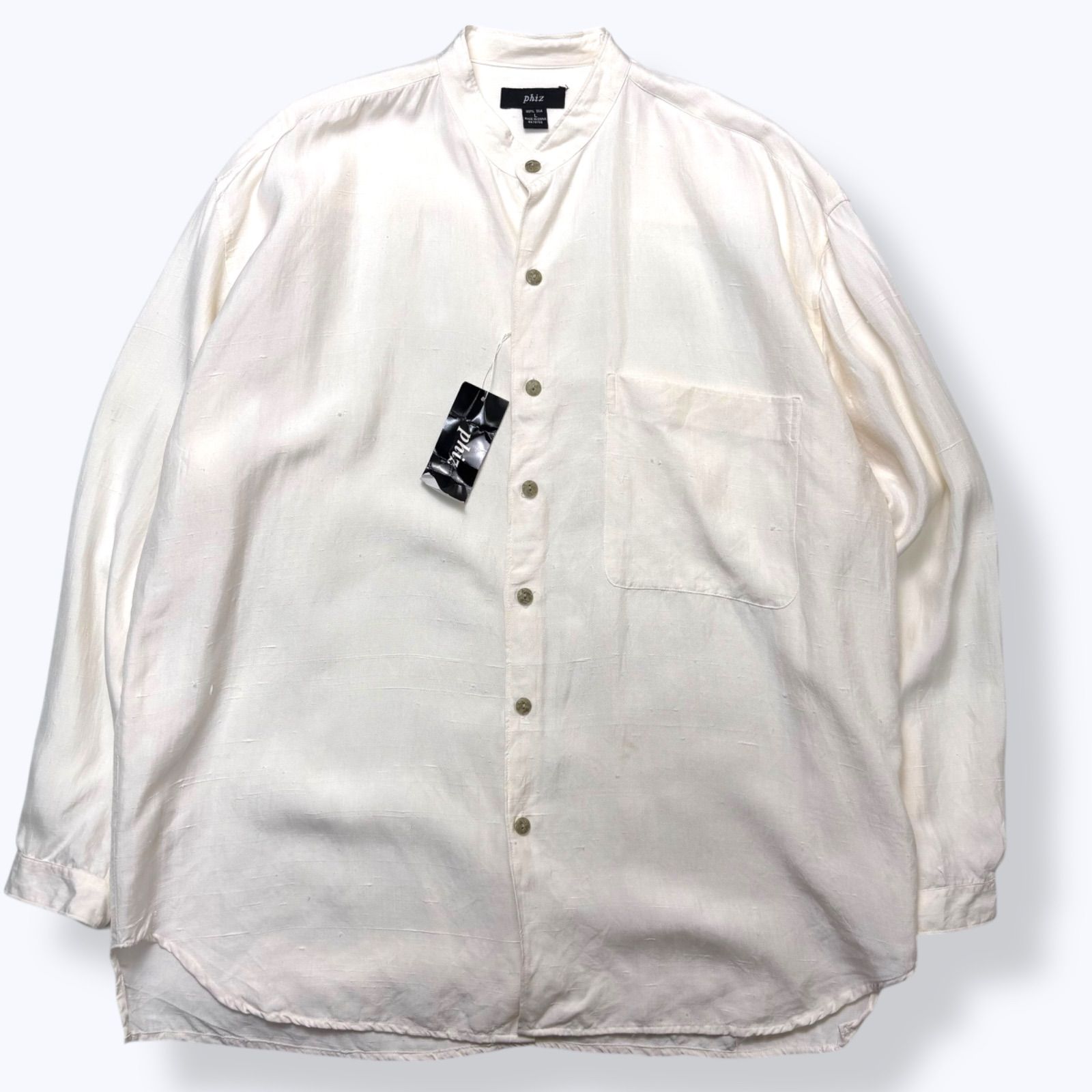 80s~ DEAD STOCK Phiz by GOOUCH No Collar Silk Shirts 【L】 80年代