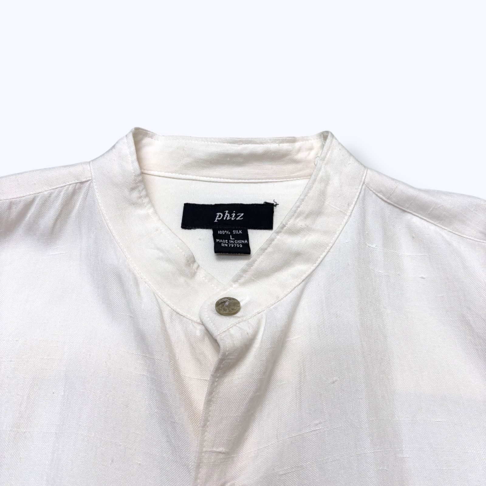 80s~ DEAD STOCK Phiz by GOOUCH No Collar Silk Shirts 【L】 80年代