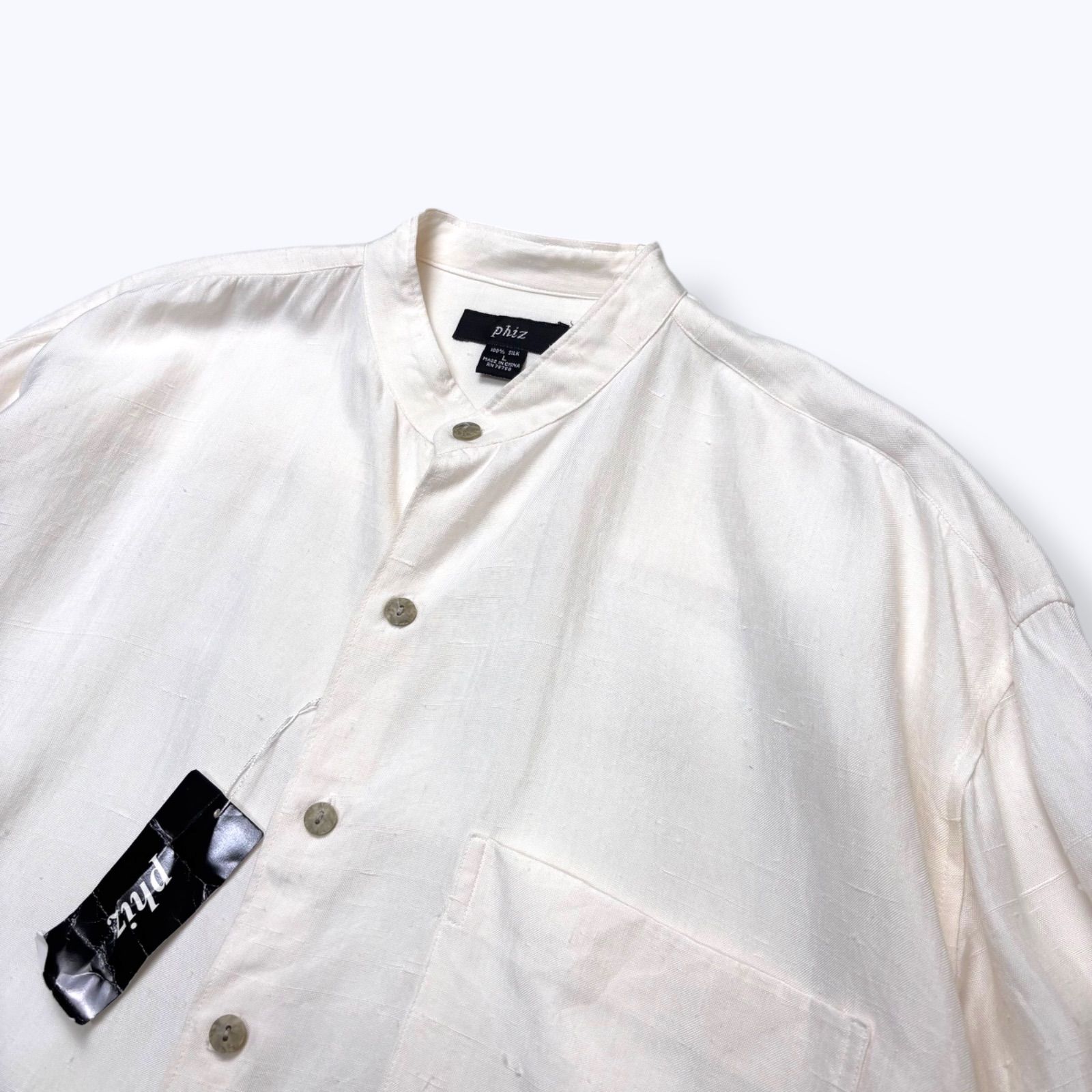 80s~ DEAD STOCK Phiz by GOOUCH No Collar Silk Shirts 【L】 80年代