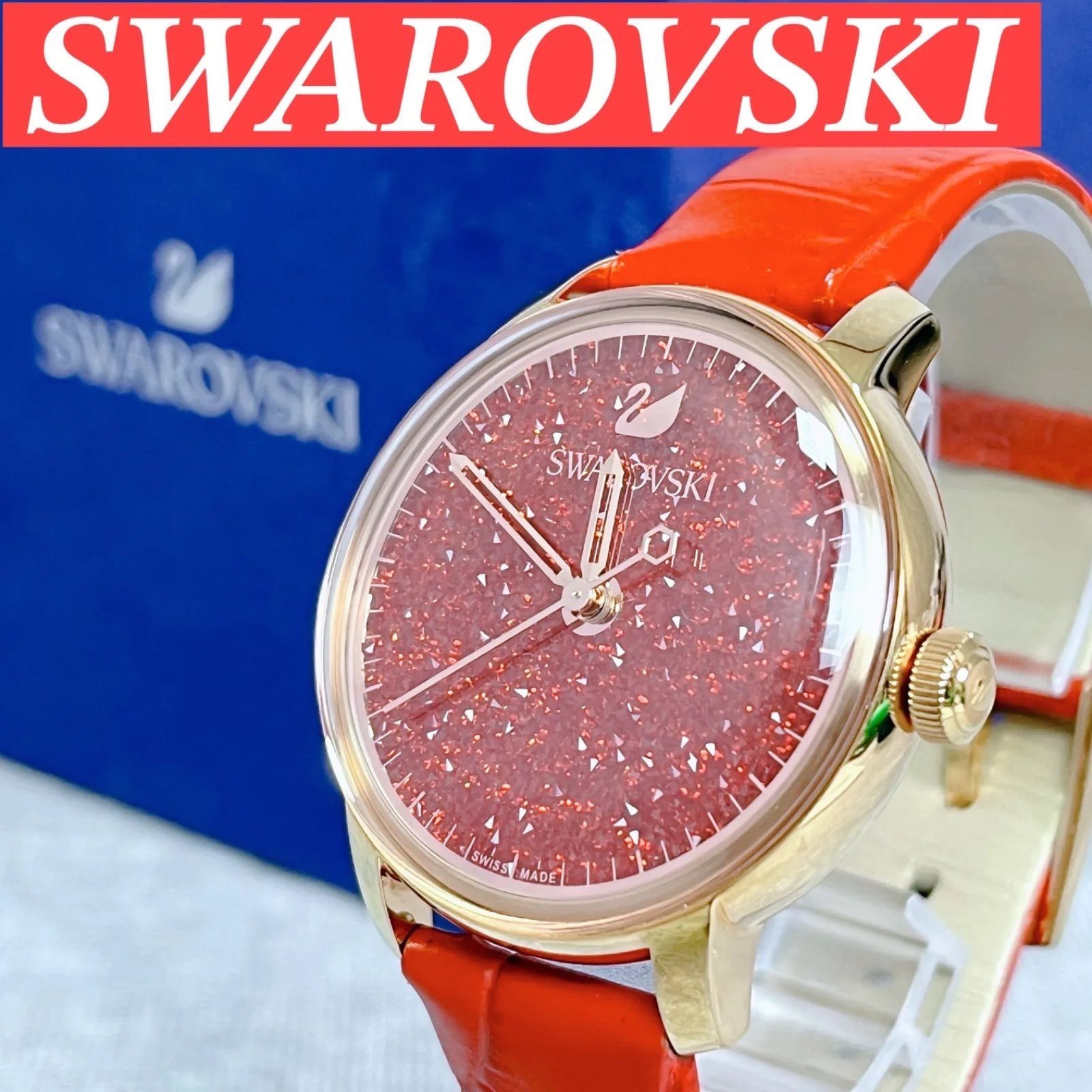 希少 SWAROVSKI スワロフスキー Crystalline Hours レッド レザー 