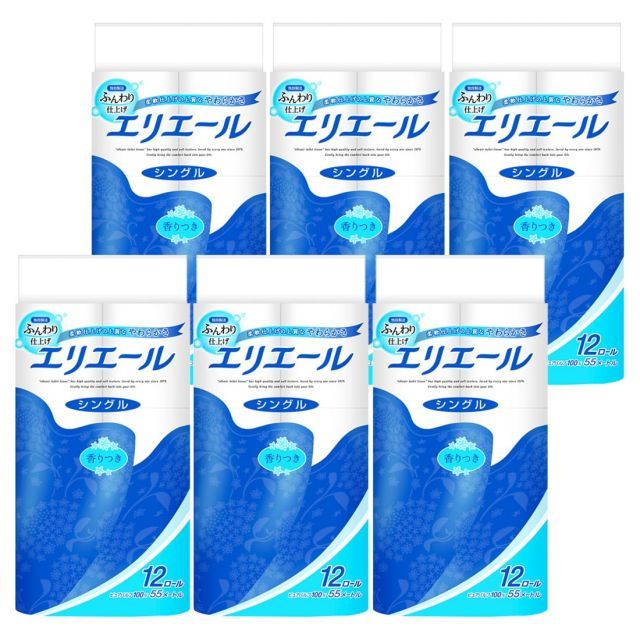 エリエール トイレットペーパー 55m×72ロール(12ロール×6パック) シングル パルプ100% リラックス感のある香り 【ケース販売】
