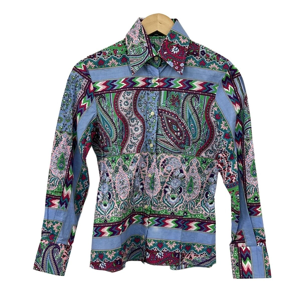 ETRO(エトロ) 長袖シャツブラウス レディース - ライトブルー×ピンク×ライトグリーン×マルチ 長袖/ペイズリー柄/花柄 ETRO(エトロ) 長袖シャツブラウス レディース - ライトブルー×ピンク