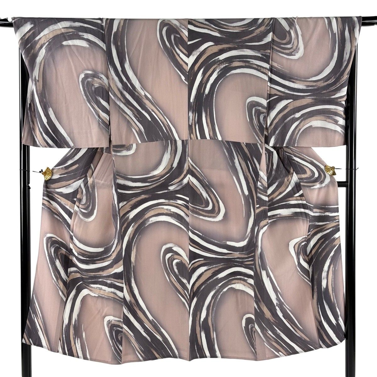 【美品】男着物 身丈141cm 裄丈67cm M 単衣 襦袢 幾何学模様 地紋 薄小豆 正絹 名品 【中古】