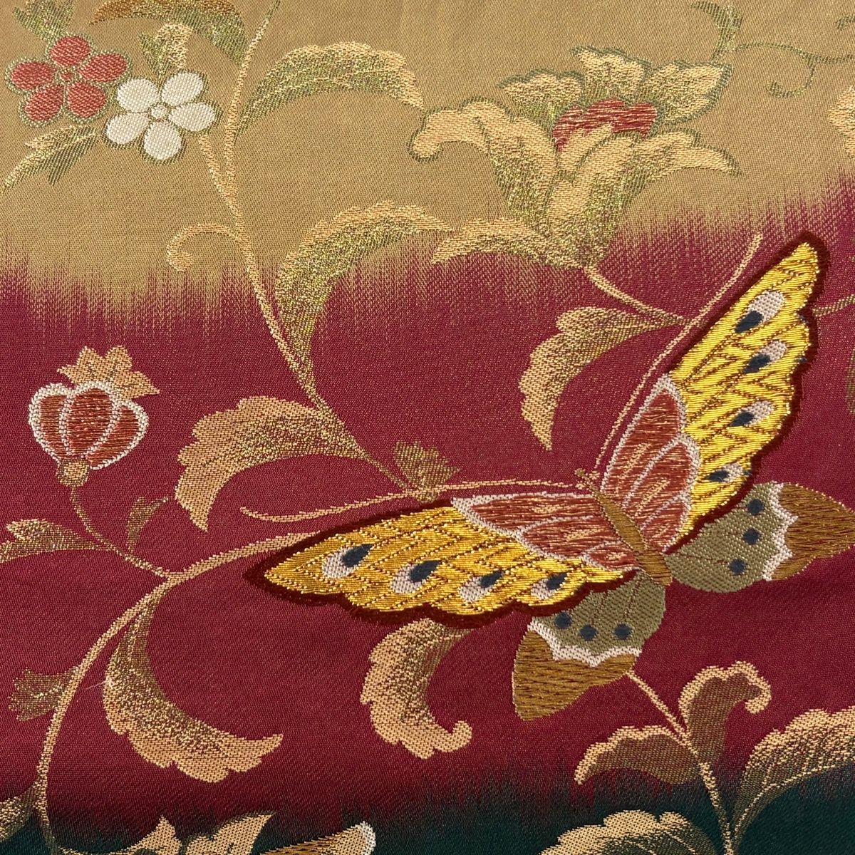 美品】 袋帯 秀品 草花 蝶 箔 唐織 深緑 六通 正絹 【中古】 - メルカリ