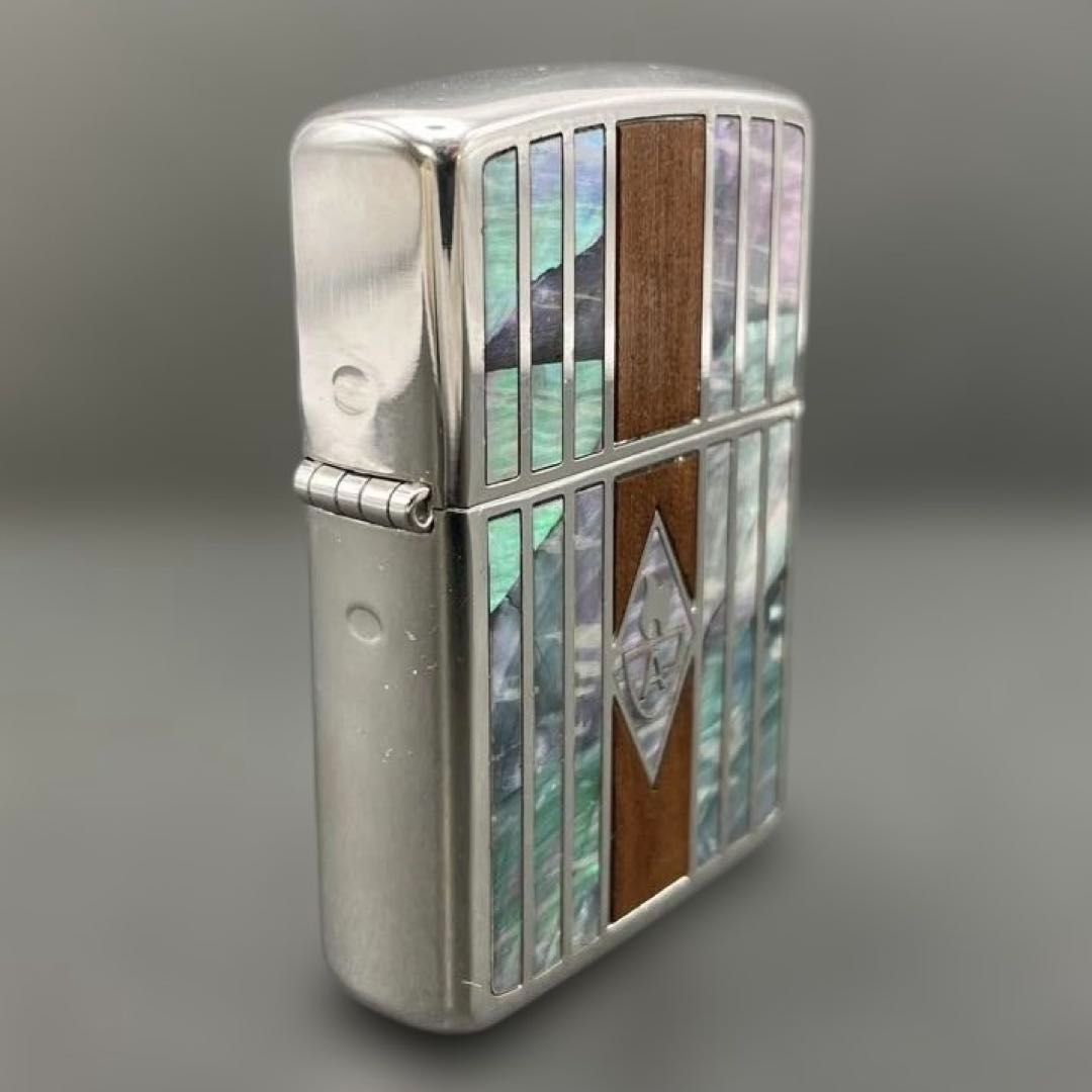 Zippo アーマー シェル&ウッド貼り 2004年7月製 螺鈿 貝殻/木板 Zippo アーマー シェル&ウッド貼り 2004年7月製 螺鈿 貝殻/木板