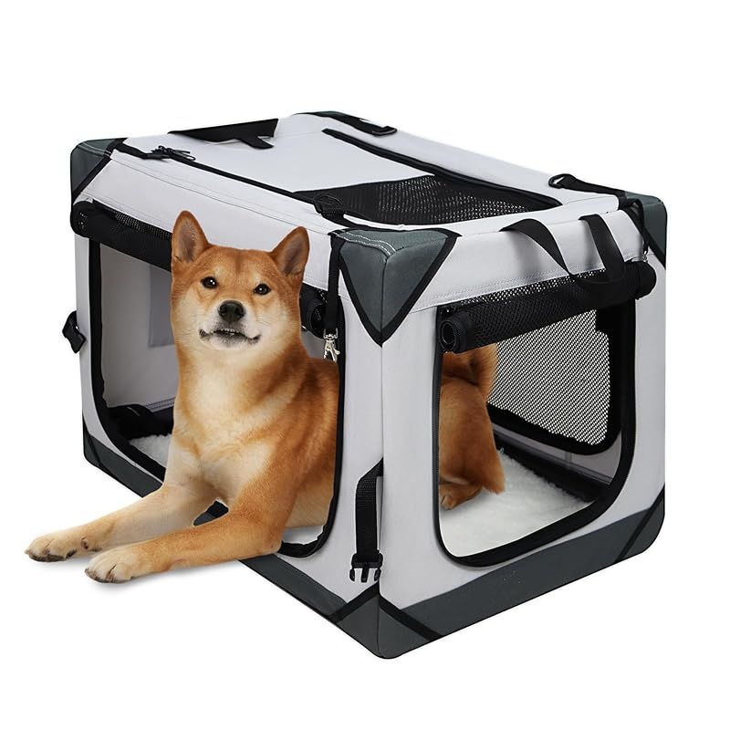 Totoro ball 犬 キャリーケース 犬 猫 キャリーバッグ 折り畳み ソフトクレート 犬用クレート ロック付き 給水ボトルバンド付き 洗濯可能 中型犬 15kgまで『災害、簡易宿泊、アウトドア、病院、キャンプに大活躍! 』 (L, ライトグレー) 1