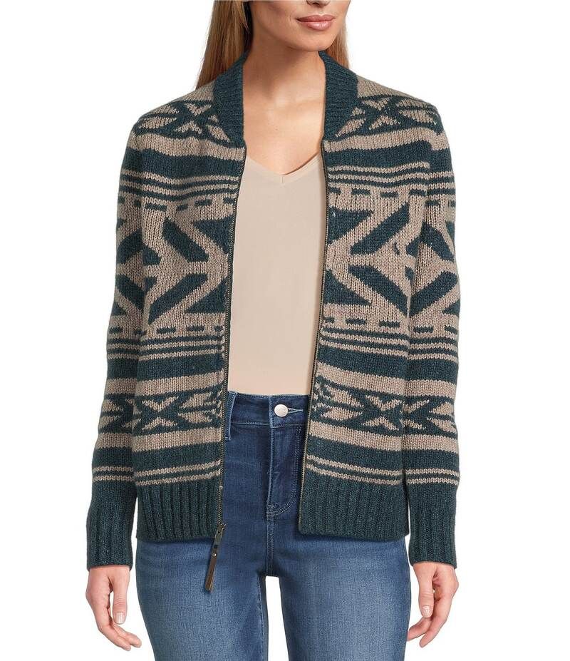 ペンドルトン レディース アウター ニット・セーター ウール セーター グラフィック Pendleton Graphic Wool Zip Up Sweater Teal Heather ヘザー
