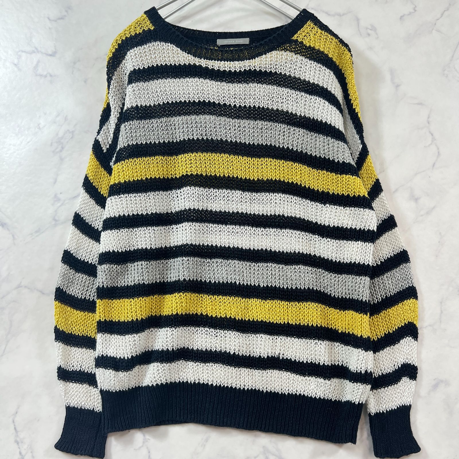 美品 セオリーリュクス リネン100％ サマーニット セーター ボーダー 