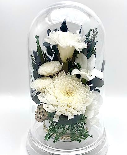 新品 供花 御供 訃報 仏花 命日 お供え お悔み お仏壇 法要 プリザーブドフラワー仏花 枯れないお花 ドームケース入り (白ホワイトドーム仏花)