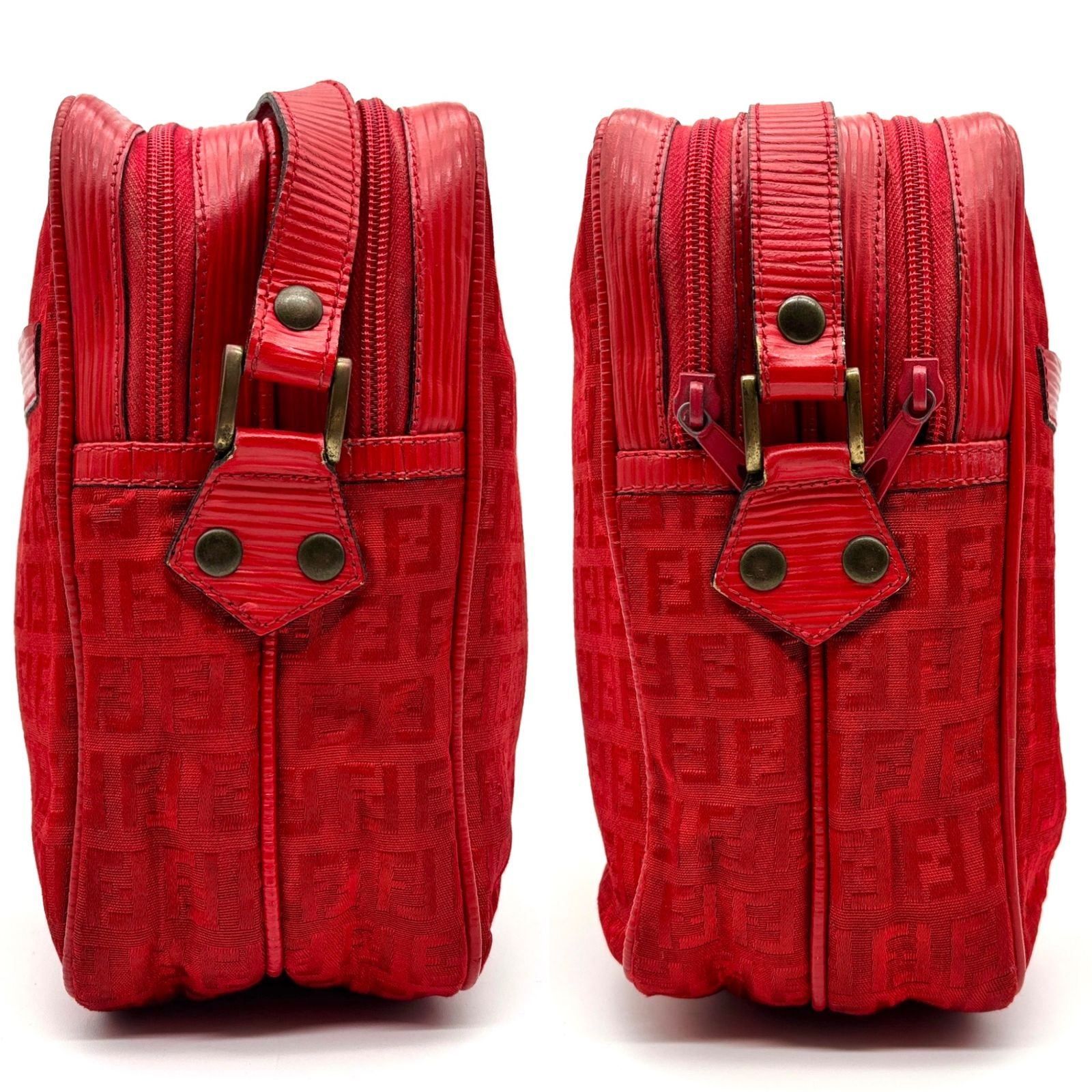 FENDI フェンディ ズッカ ショルダーバッグ キャンバス レザー レッド 