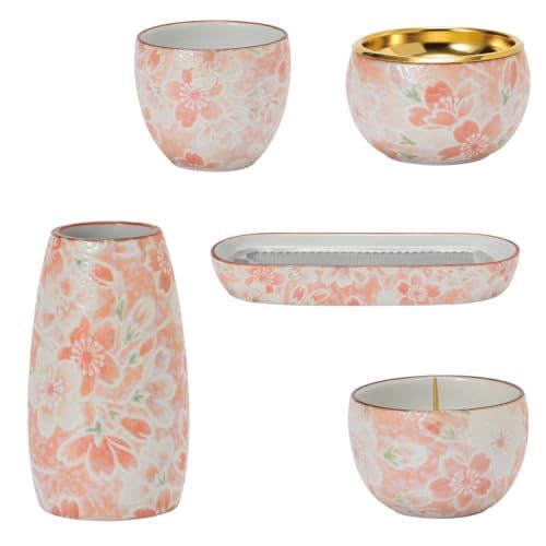 新品 サンメニー 和 モダン 仏具 5点セット 本格 有田焼 日本製 インテリアに馴染む おしゃれ お花 ろうそく 線香 お茶 ご飯 現代仏壇 お仏壇 仏具小物 天音 雅桜ピンク フラワースタンド キャンドルスタンド インセンスホルダー タンブラー コンパクト
