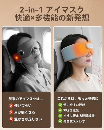 新品 ホットアイマスク 充電式 【3段階の温熱＆音楽再生＆タイマー機能 