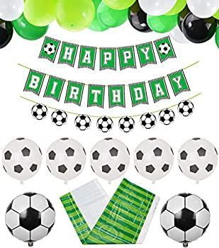 PIXHOTUL サッカー パーティー サプライ サッカー ハッピー バースデー バナー と 47ピース サッカー テーマ バルーン キッズ ボーイズ サッカー