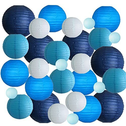 新品 DUOLEIMI 提灯セット 30個 紙提灯 お盆 ちょうちん 5種サイズ各6個 紙 ランタン カラー 提灯 祭り 灯籠 新盆 初盆 お盆飾り パーティー イベント 飾り付け 居酒屋 誕生日 結婚式 開店 (青)