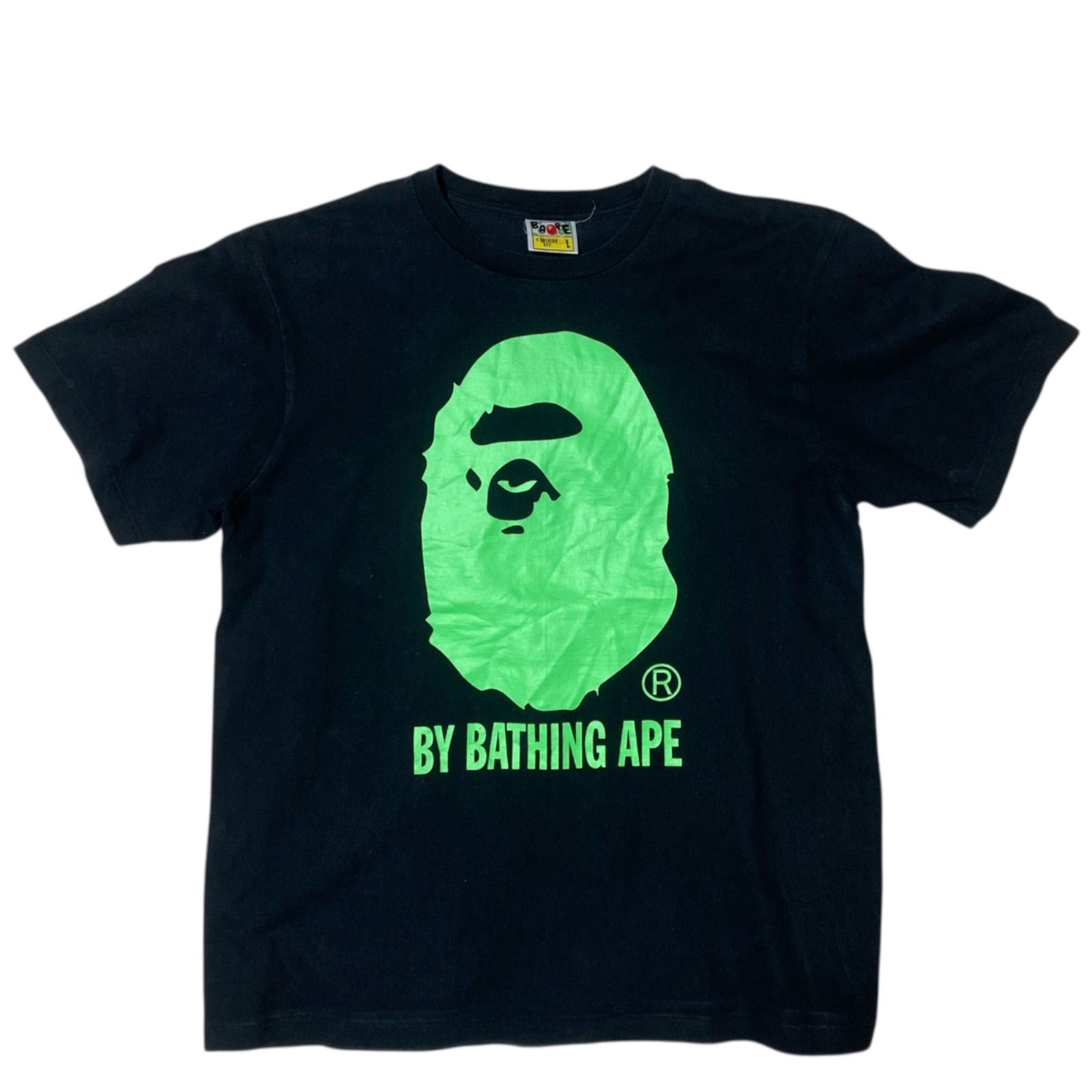 シングルステッチ ヴィンテージ ネオングリーン ア・ベイシング・エイプ BAPE ストリート ヴィンテージアイテム L ブラック 黒 Tシャツ レディース ユニセックス メンズ 古着 半袖 CHM