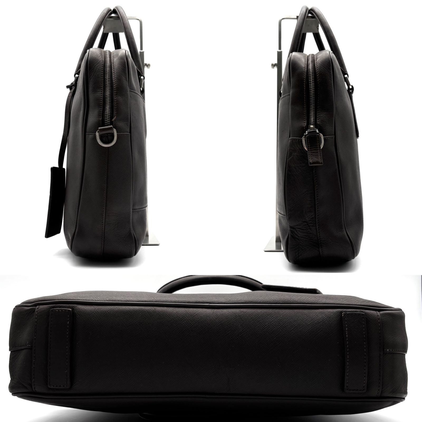 極美品 PRADA プラダ 白タグ サフィアーノレザー ブリーフケース 