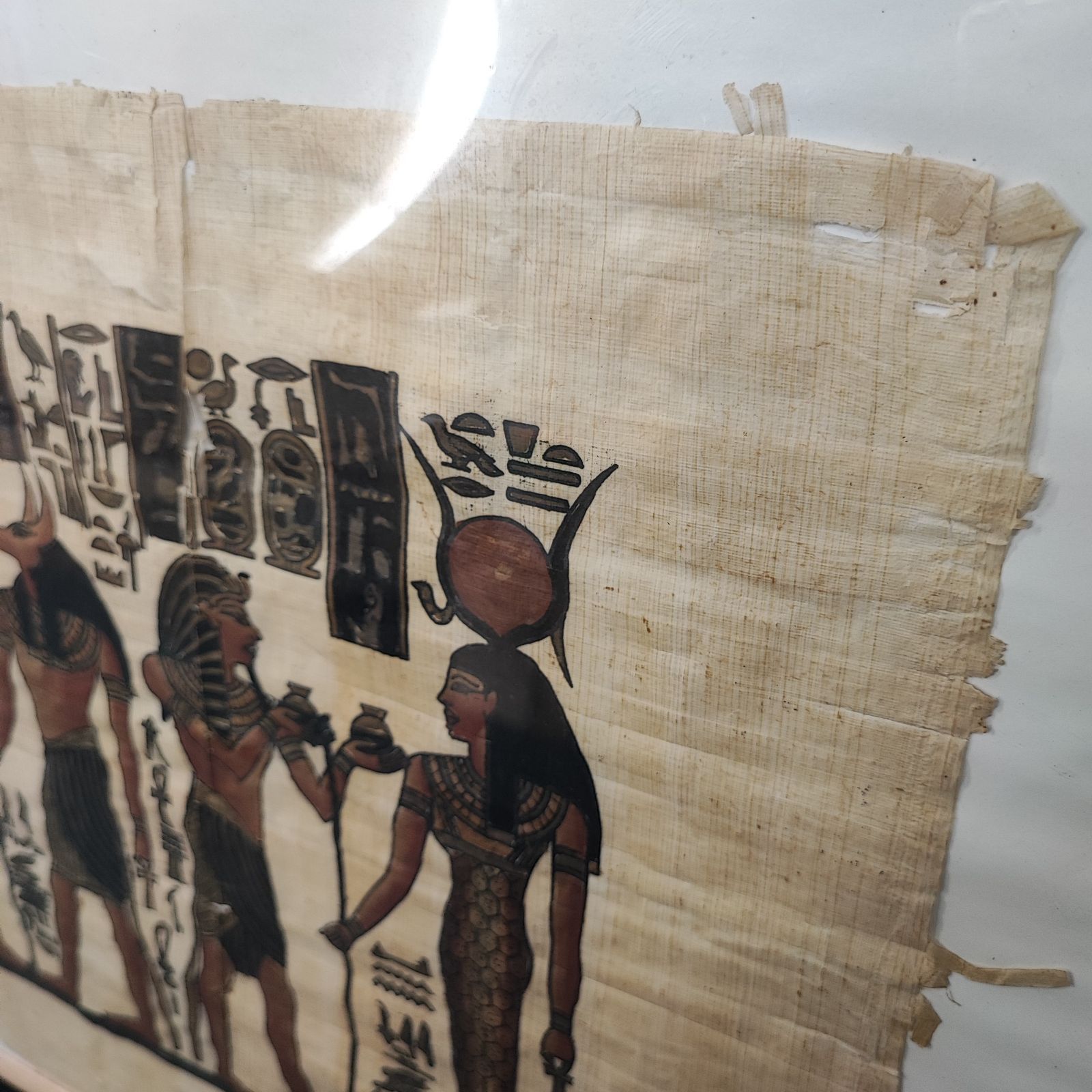 エジプト パピルス画 額縁入り 伝統工芸品 古代神話 ツタンカーメン