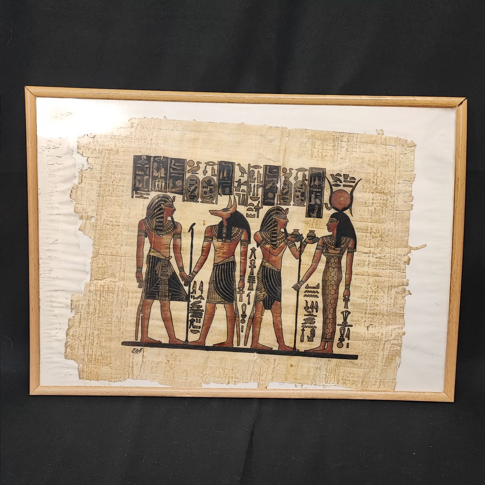 エジプト パピルス画 額縁入り 伝統工芸品 古代神話 ツタンカーメン