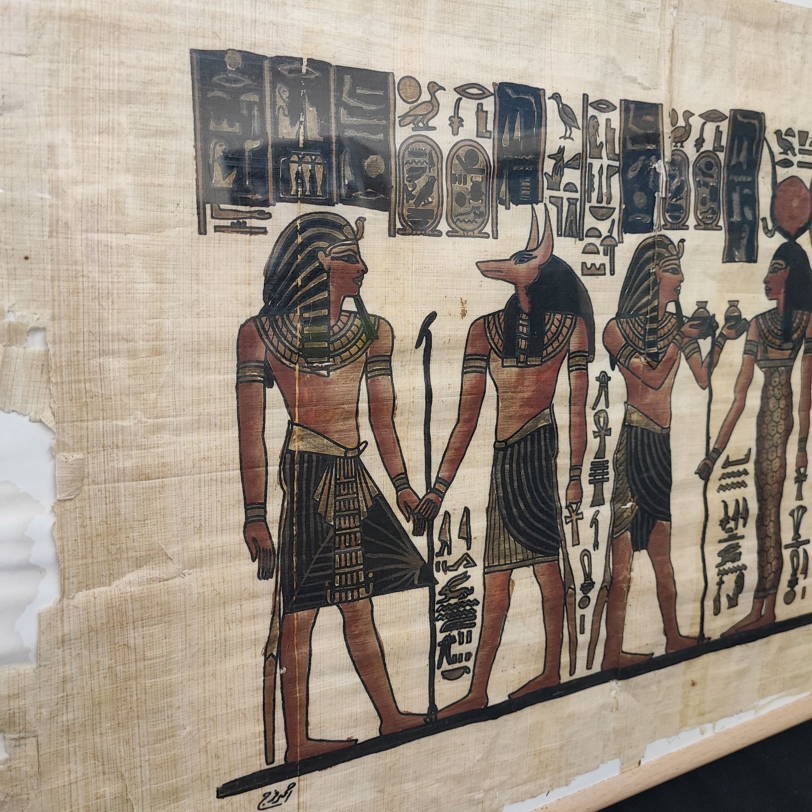 エジプト パピルス画 額縁入り 伝統工芸品 古代神話 ツタンカーメン