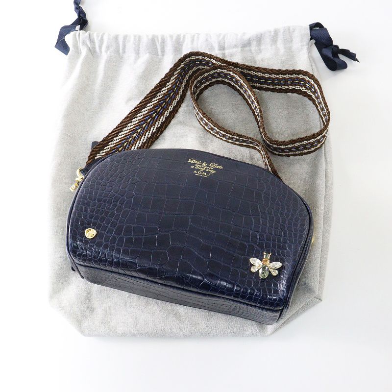 未使用級 A.D.M.J. クロコ ビジュー 2way ショルダー バッグ 半月