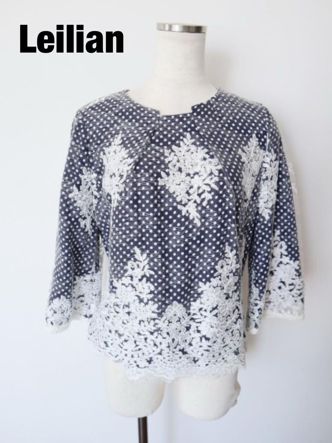 Leilian レリアン 花柄刺繍レースドットブラウス 日本製 Sサイズ