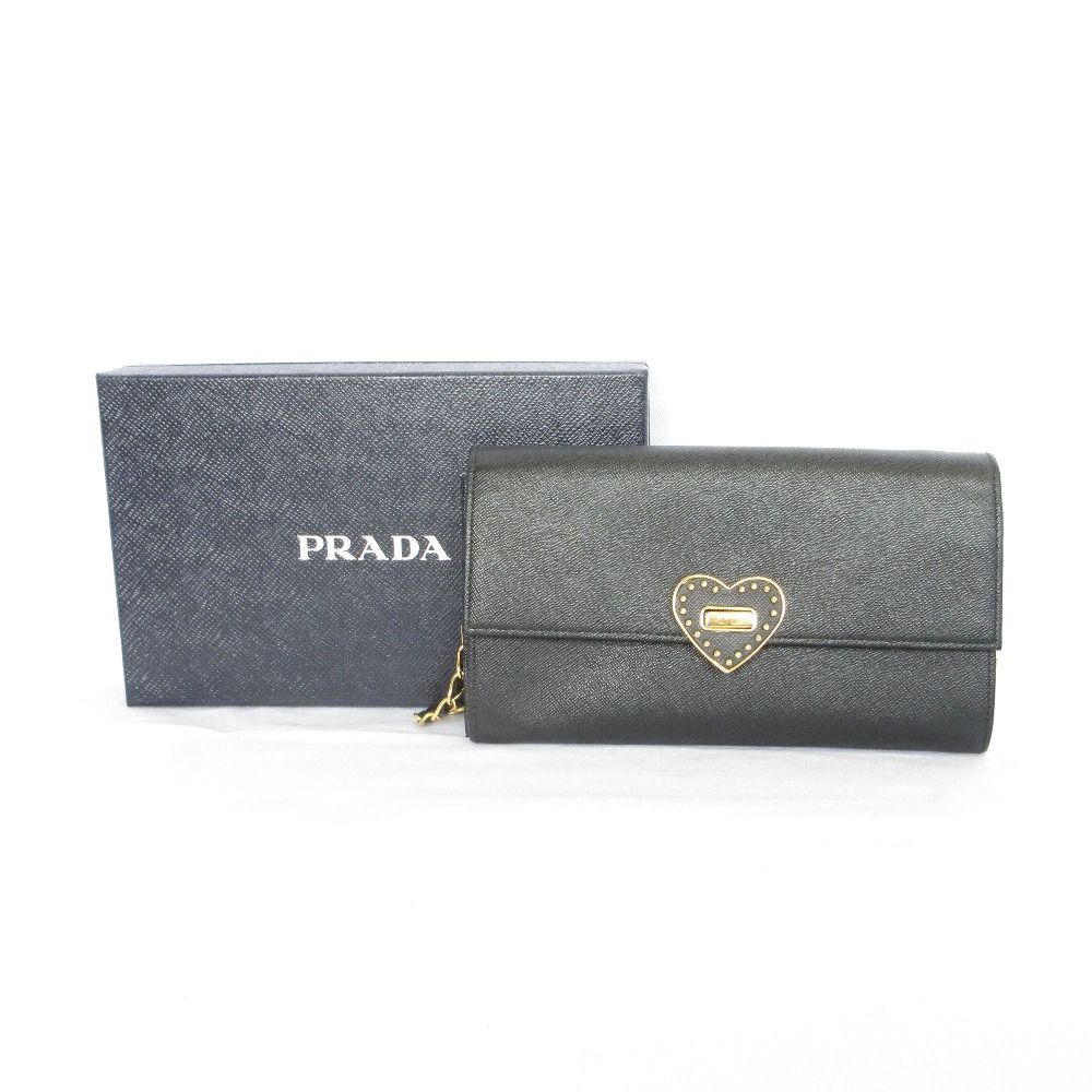 良品 PRADA プラダ サフィアーノレザー ハートモチーフターンロック