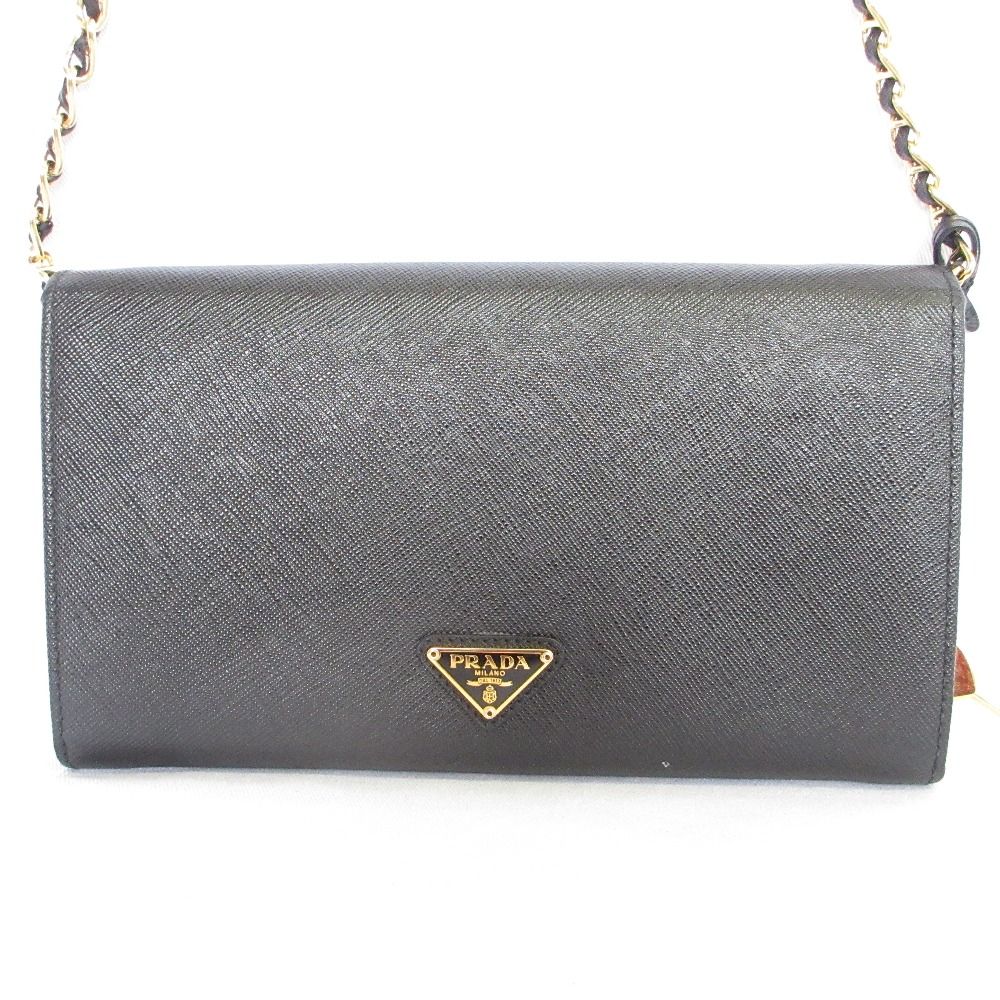 良品 PRADA プラダ サフィアーノレザー ハートモチーフターンロック チェーンウォレット BT770C ブラック レディース 古着 中古 USED 良品 PRADA プラダ サフィアーノレザー ハートモチーフターンロック