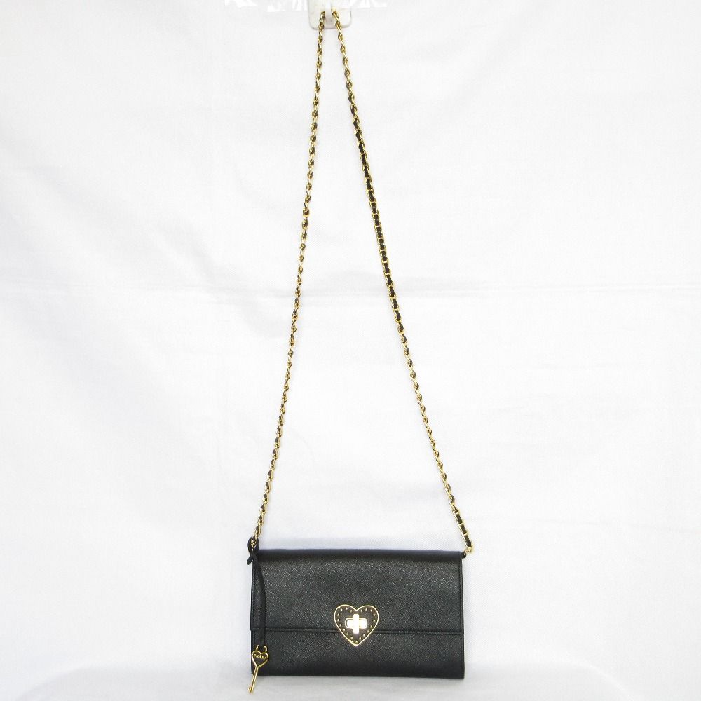 良品 PRADA プラダ サフィアーノレザー ハートモチーフターンロック チェーンウォレット BT770C ブラック レディース 古着 中古 USED 良品 PRADA プラダ サフィアーノレザー ハートモチーフターンロック