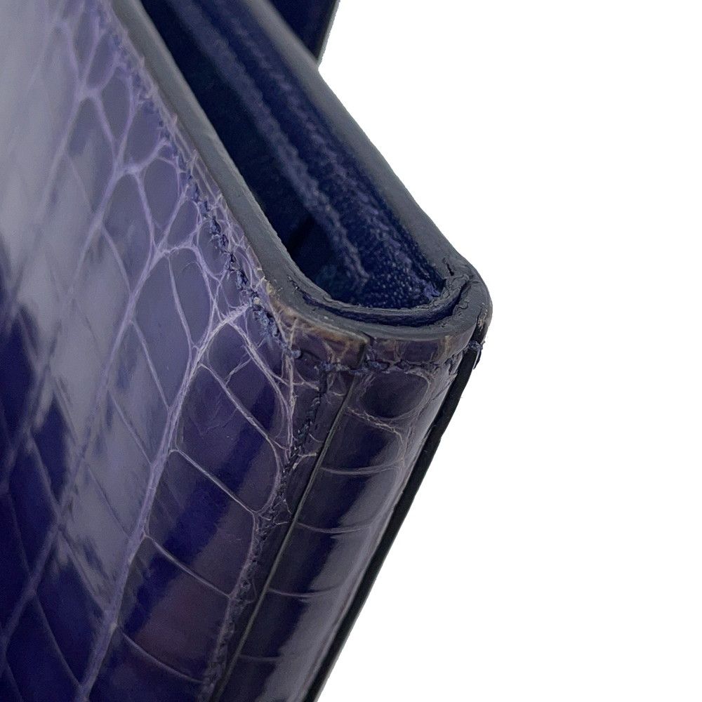 エルメス 三つ折り財布 クリック12 ネイビー/シルバー金具アリゲーター