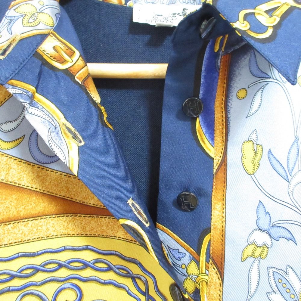 良品 HERMES エルメス FESTIVAL ツイルレーヌ ロングスリーブ ニットポロシャツ サイズL ネイビー レディース 古着 中古 USED 良品 HERMES エルメス FESTIVAL ツイルレーヌ ロングスリーブ ニット