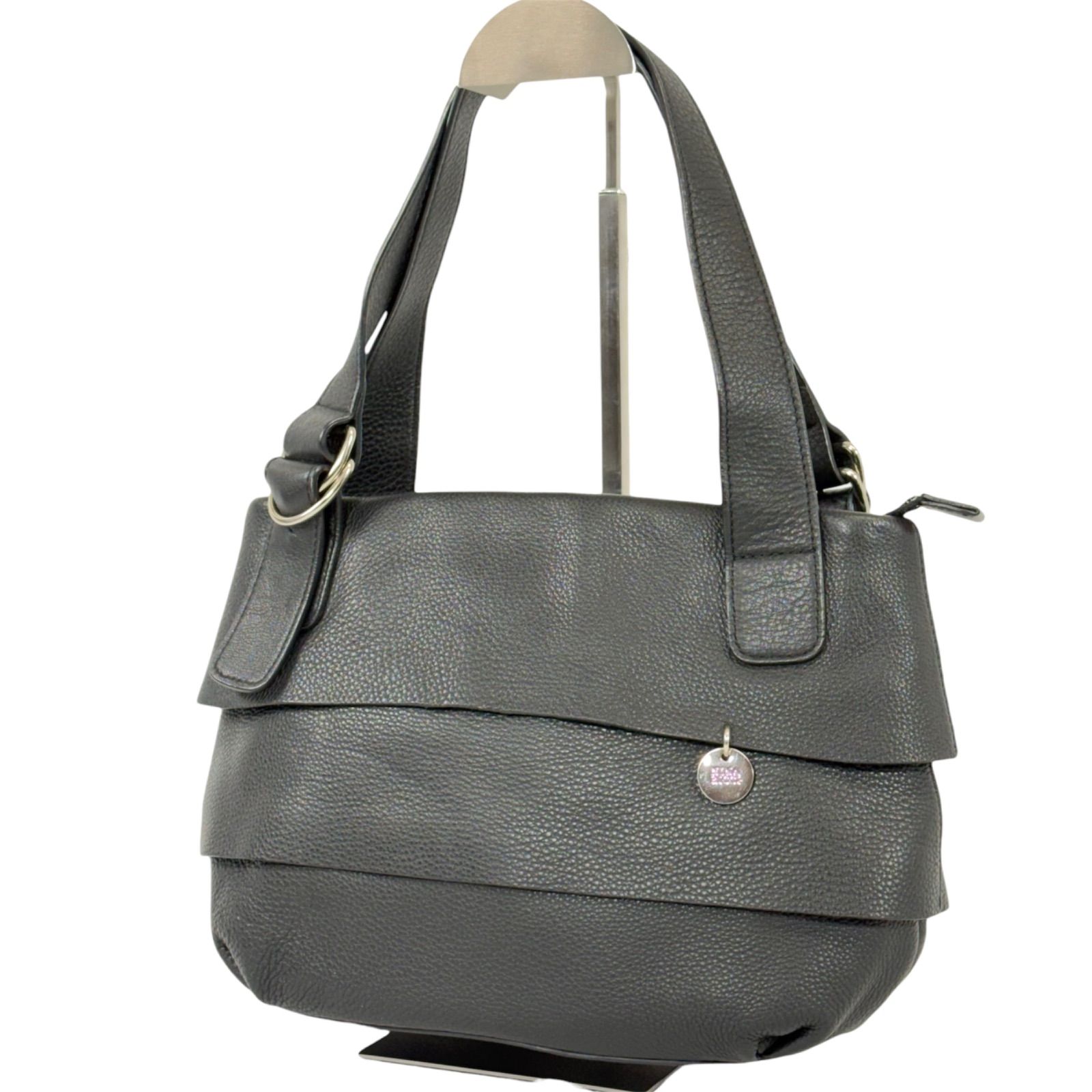 美品】NINA RICCI ニナリッチ レザー フリル ハンドバッグ ブラック 