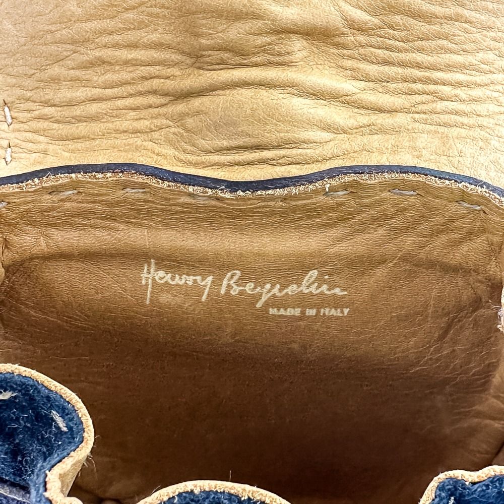 HENRY BEGUELIN エンリーベグリン オミノ レザー スエード ショルダーバッグ ポーチ ネイビー ブラウン メンズ レディース 古着 中古 USED HENRY BEGUELIN エンリーベグリン オミノ レザー スエード ショルダー