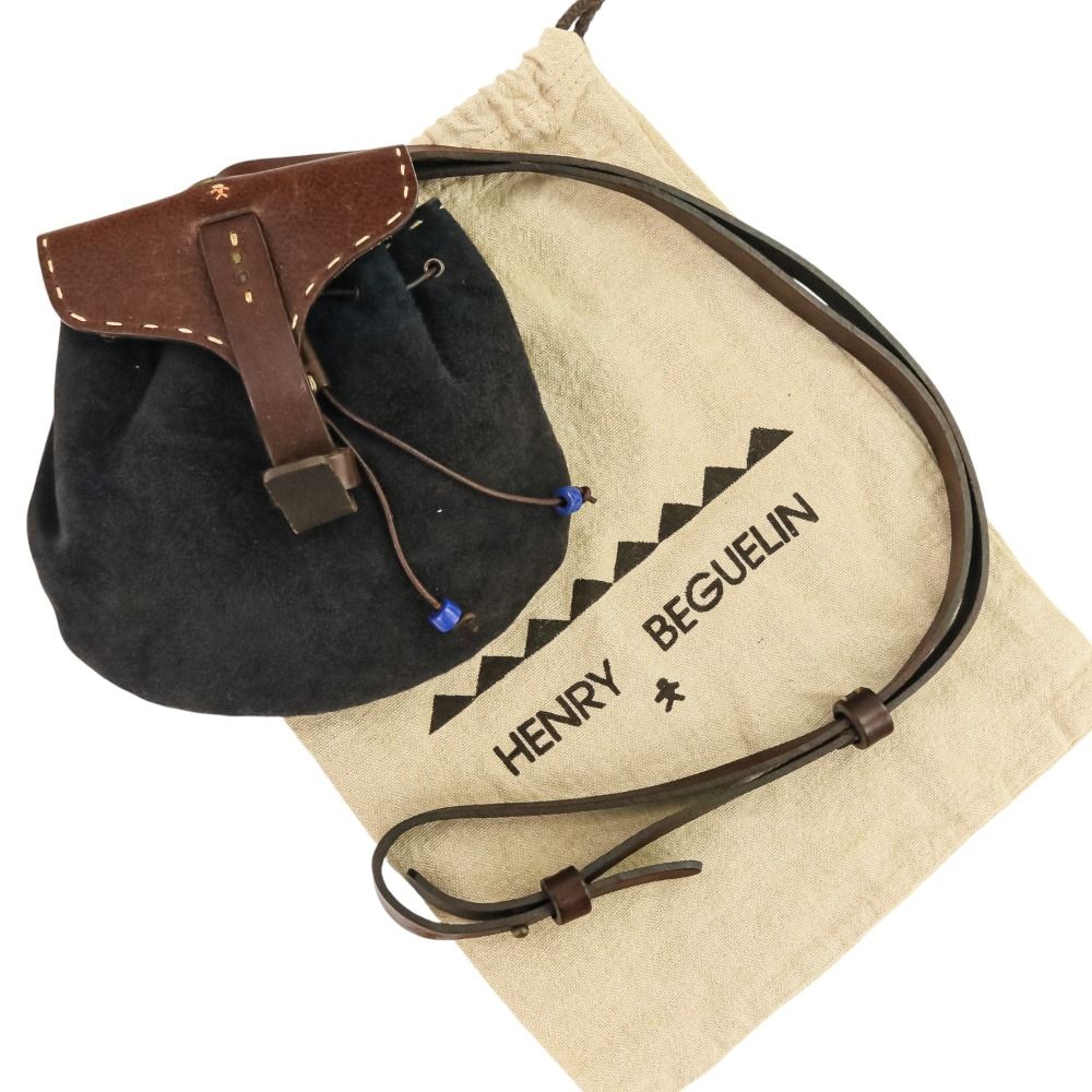 HENRY BEGUELIN エンリーベグリン オミノ レザー スエード ショルダーバッグ ポーチ ネイビー ブラウン メンズ レディース 古着 中古 USED HENRY BEGUELIN エンリーベグリン オミノ レザー スエード ショルダー