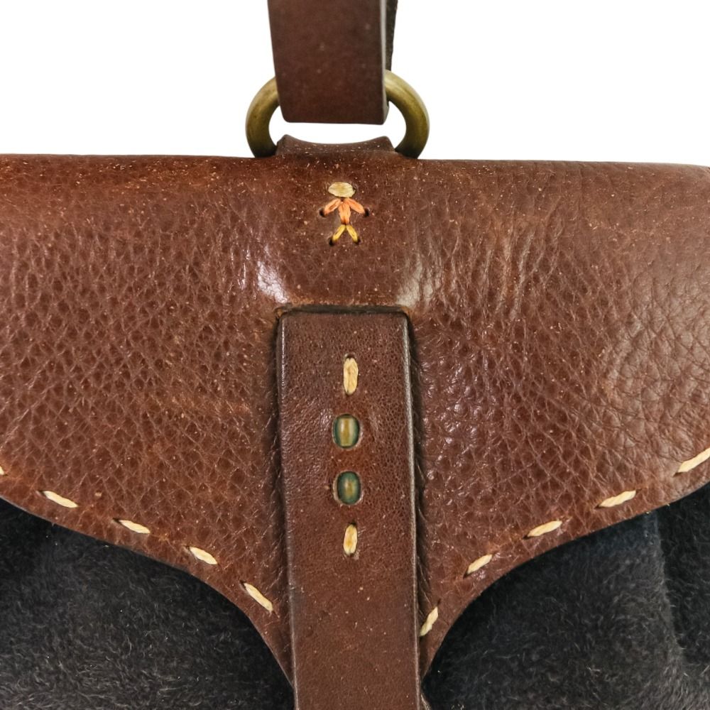 HENRY BEGUELIN エンリーベグリン オミノ レザー スエード ショルダーバッグ ポーチ ネイビー ブラウン メンズ レディース 古着 中古 USED HENRY BEGUELIN エンリーベグリン オミノ レザー スエード ショルダー