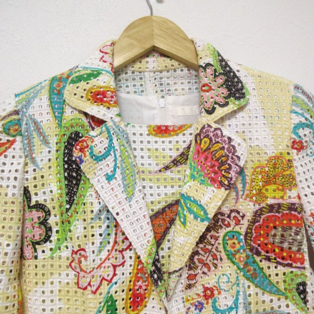 美品 銀座マギー MAGGY ペイズリープリント カットワークレース ジャケット ワンピース アンサンブル セットアップ 38 マルチカラー レディース 古着 中古 USED 美品 銀座マギー MAGGY ペイズリープリント カットワークレース