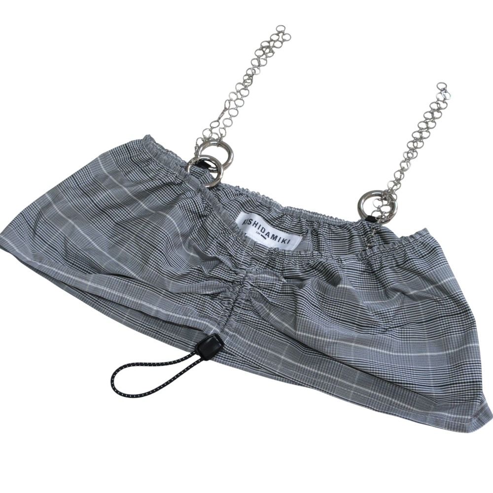 新品同様 24SS KISHIDAMIKI キシダミキ chain bra グレンチェック柄 ビスチェ ベアトップ サイズF グレー レディース 古着 中古 USED