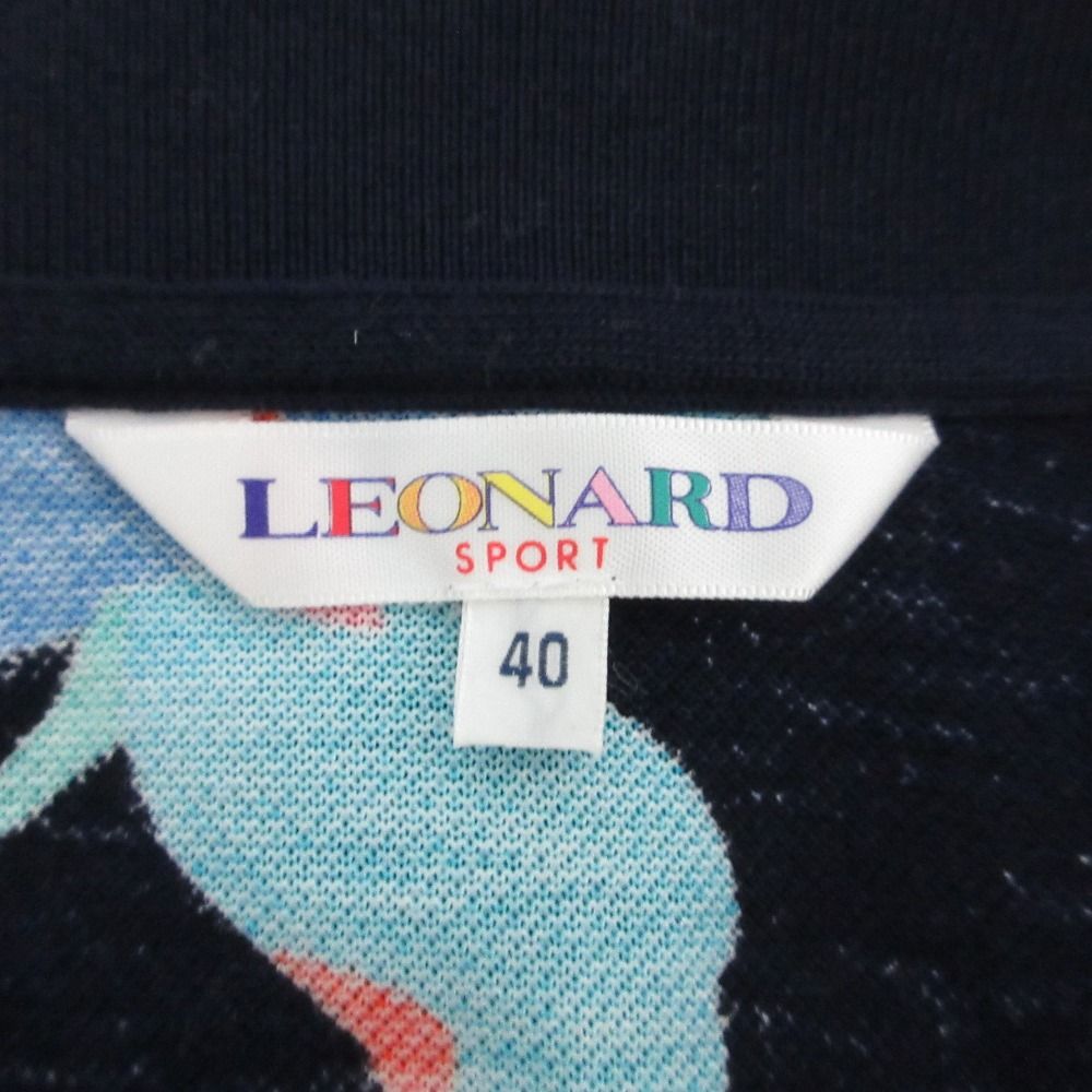 美品 LEONARD SPORT レオナールスポーツ フラワープリント ロングスリーブポロシャツ サイズ40 ネイビー レディース 古着 中古 USED LEONARD SPORT 美品 レオナールスポーツ フラワープリント ロング