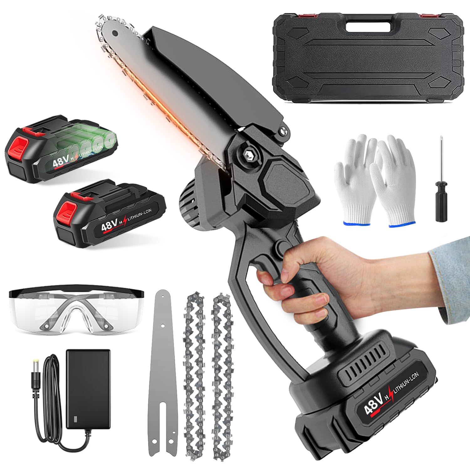 チェーンソー 充電式 2026年高性能強化版?造園会社監修 電動 チェーンソー 小型 2個4.5Ahバッテリー コードレス 省エネ 軽量 550W大出力 強力 切断径15cm 薪割り|薪作り|枝切り|庭木の剪定 手袋 ゴーグル ボト f7faa476