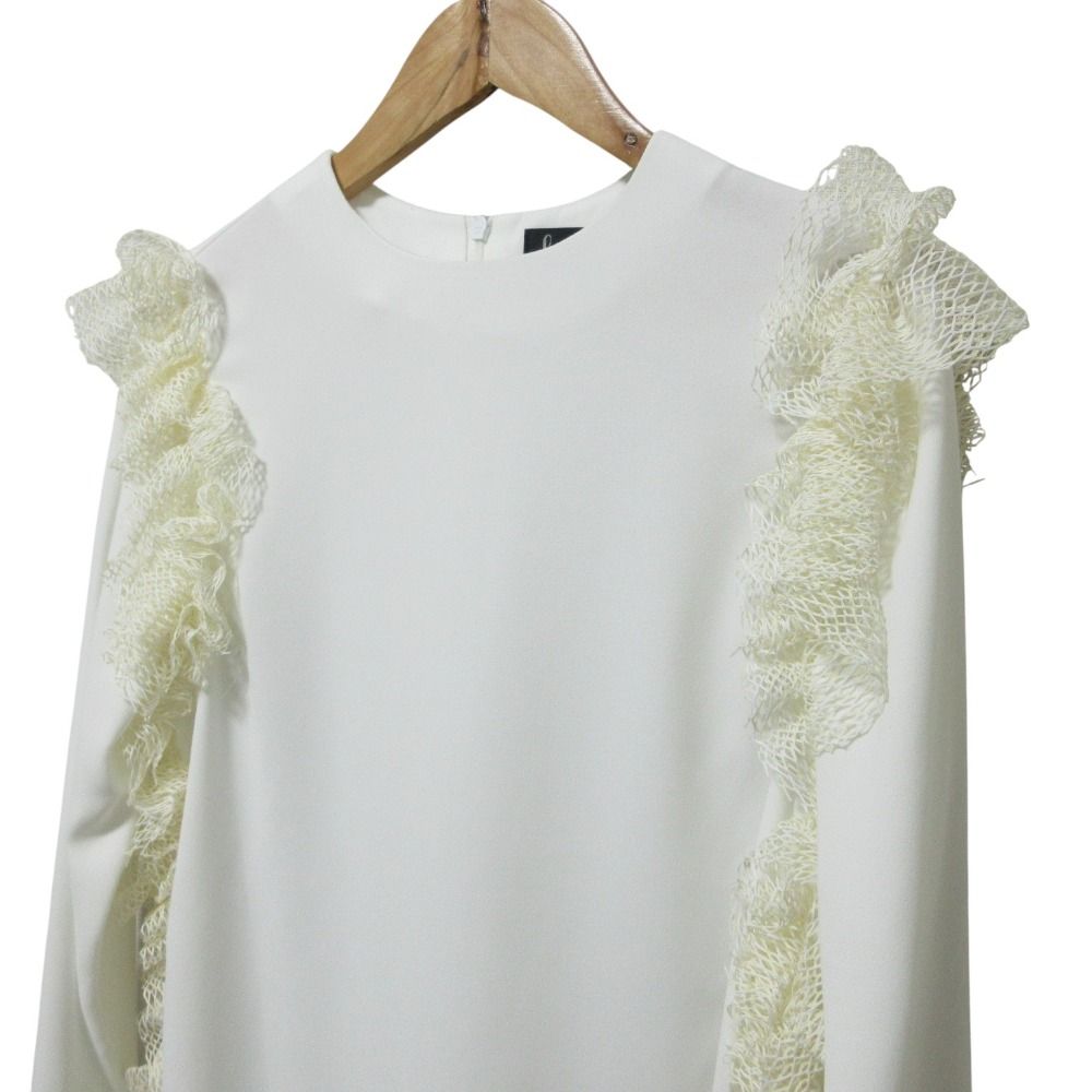 未使用 23AW hue DAY TO EVENING ヒューデイトゥイブニング サイドレースフリルブラウス 23W-008B-L サイズ36 ネイビー レディース 古着 中古 USED 未使用 23AW hue DAY TO EVENING ヒューデイトゥイブニング サイド