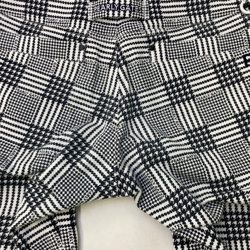 新品】パーリーゲイツ パンツ ライトグレー×ピンク系 千鳥柄 ロゴ白