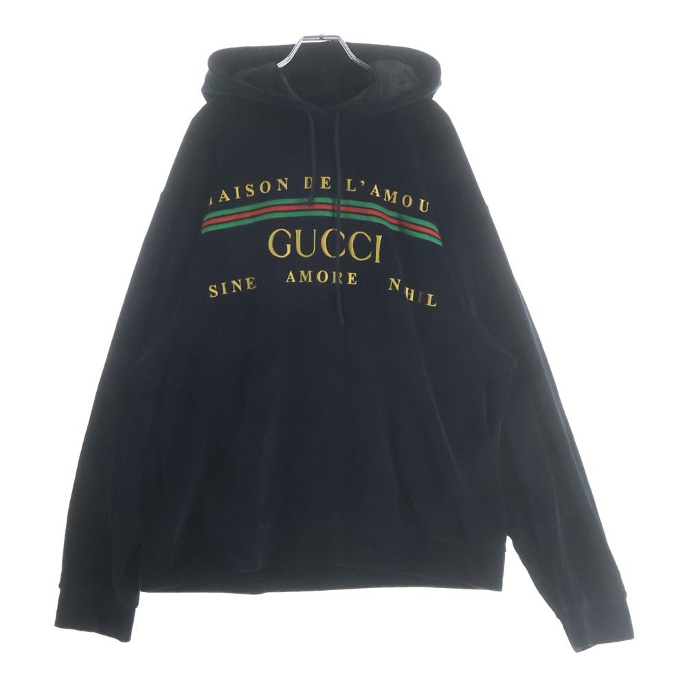 GUCCI (グッチ) Chenille Embroidered Velvet Hoodie ジェニール刺繍入りベロアフーディー プルオーバー ...