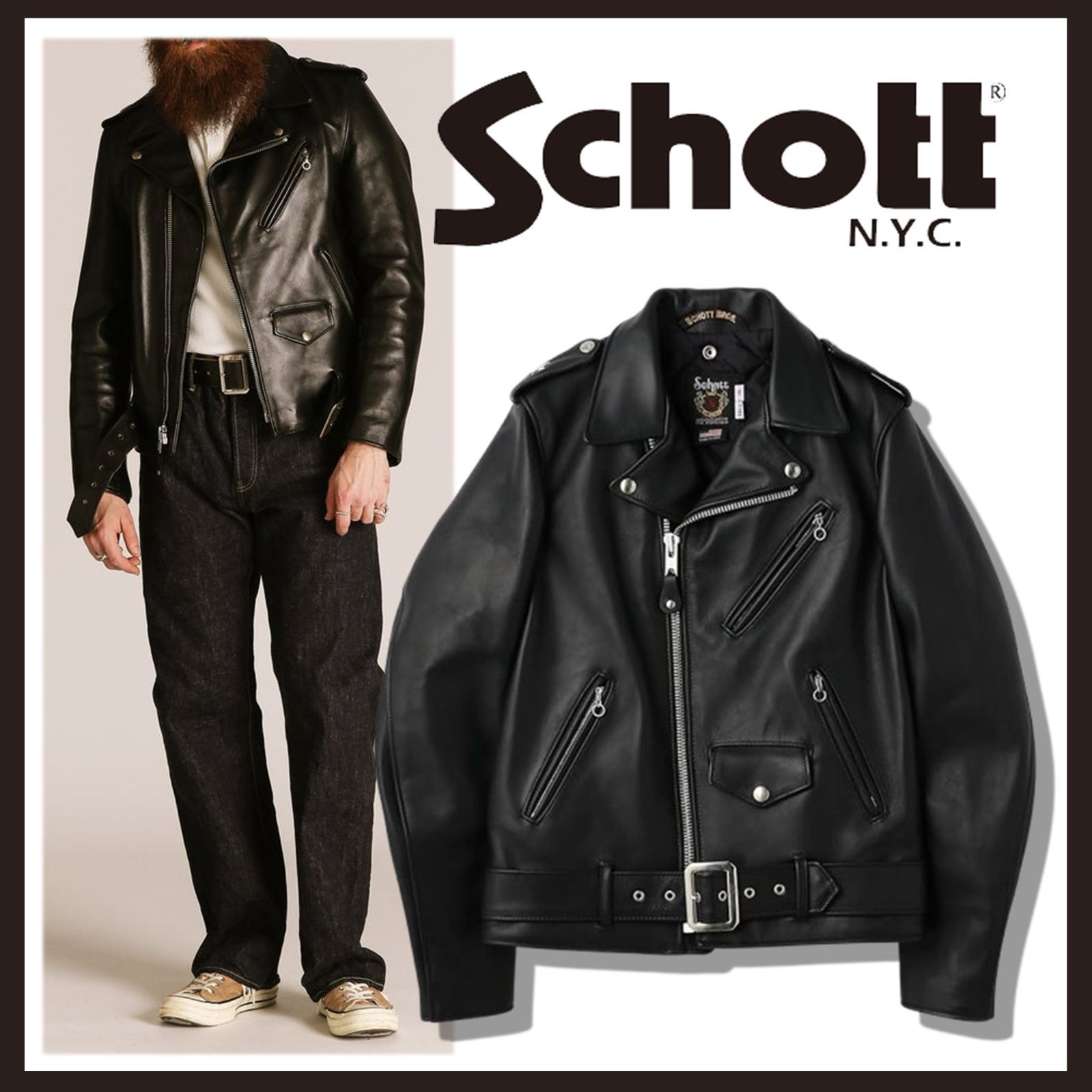 schottワンスター黒ダブルライダースジャケット レザージャケット 新品 未使用 ショット ワンスター トール ライダース レザージャケット
