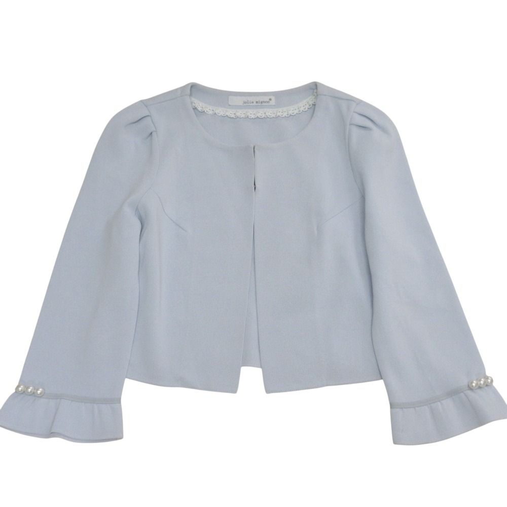 美品 jolie mignon ジョリーミニョン 袖口パール付き ベルスリーブ ボレロ カーディガン 38  ライトブルー レディース 古着 中古 USED 美品 jolie mignon ジョリーミニョン 袖口パール付き ベルスリーブ