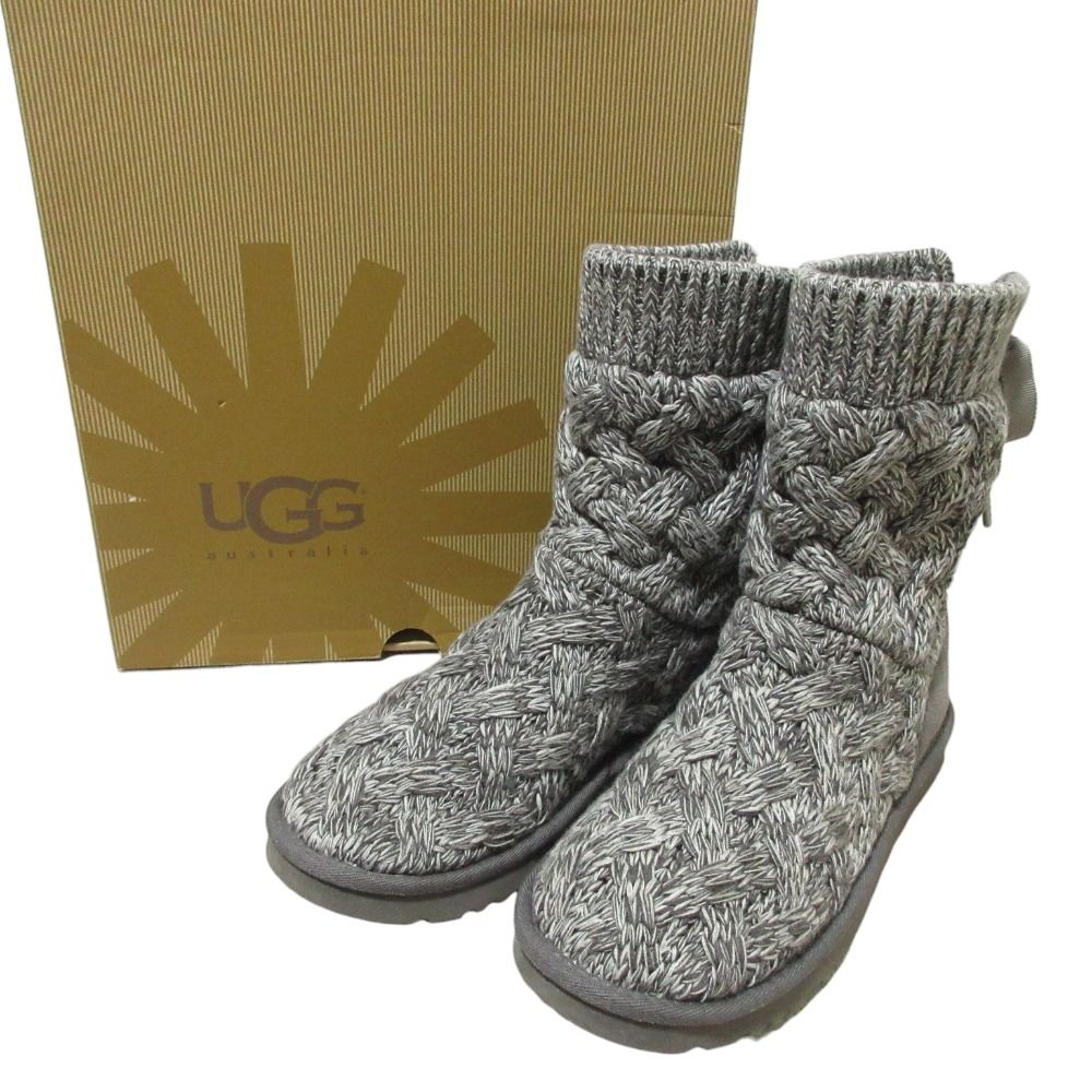 Good Condition UGG AG ISLA Knit Ribbon Short Boots 1008840 US7 24.0cm Gray Ladies Used Clothes Used Used